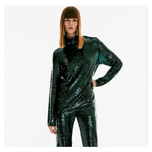 Zara women green high neck sequin top. Ref: 2731/350 Size Medium - Picture 2 of 10